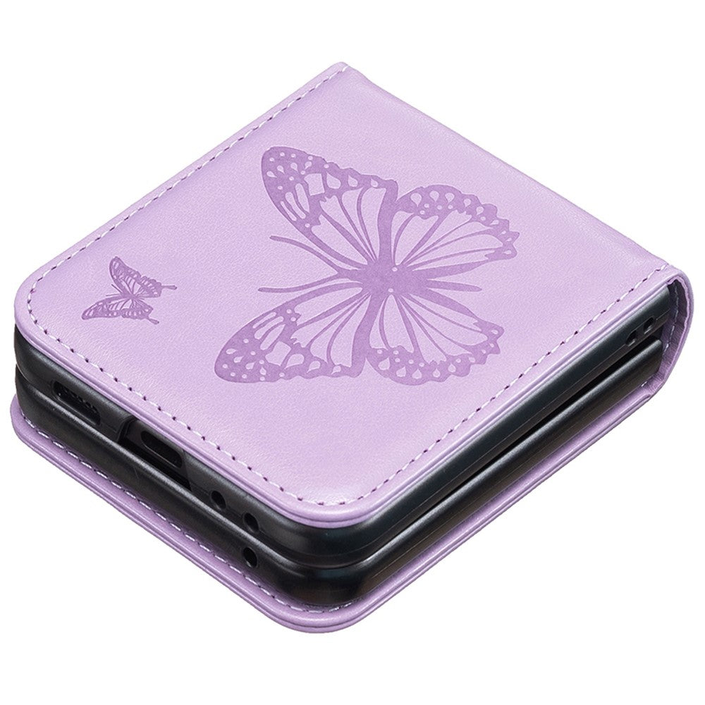 For Samsung Galaxy Z Flip7 FE 5G / Z Flip6 5G / Z Flip5 5G Case Butterfly Pattern PU Leather + PC Anti-Scratch Phone Cover - Purple