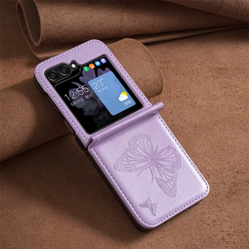 For Samsung Galaxy Z Flip7 FE 5G / Z Flip6 5G / Z Flip5 5G Case Butterfly Pattern PU Leather + PC Anti-Scratch Phone Cover - Purple