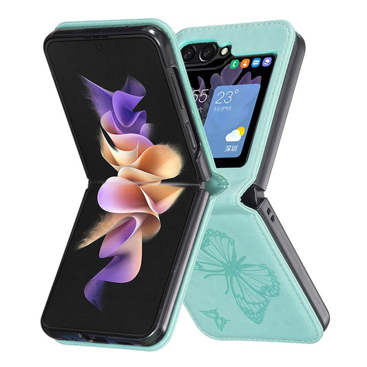 For Samsung Galaxy Z Flip7 FE 5G / Z Flip6 5G / Z Flip5 5G Case Butterfly Pattern PU Leather + PC Anti-Scratch Phone Cover - Green