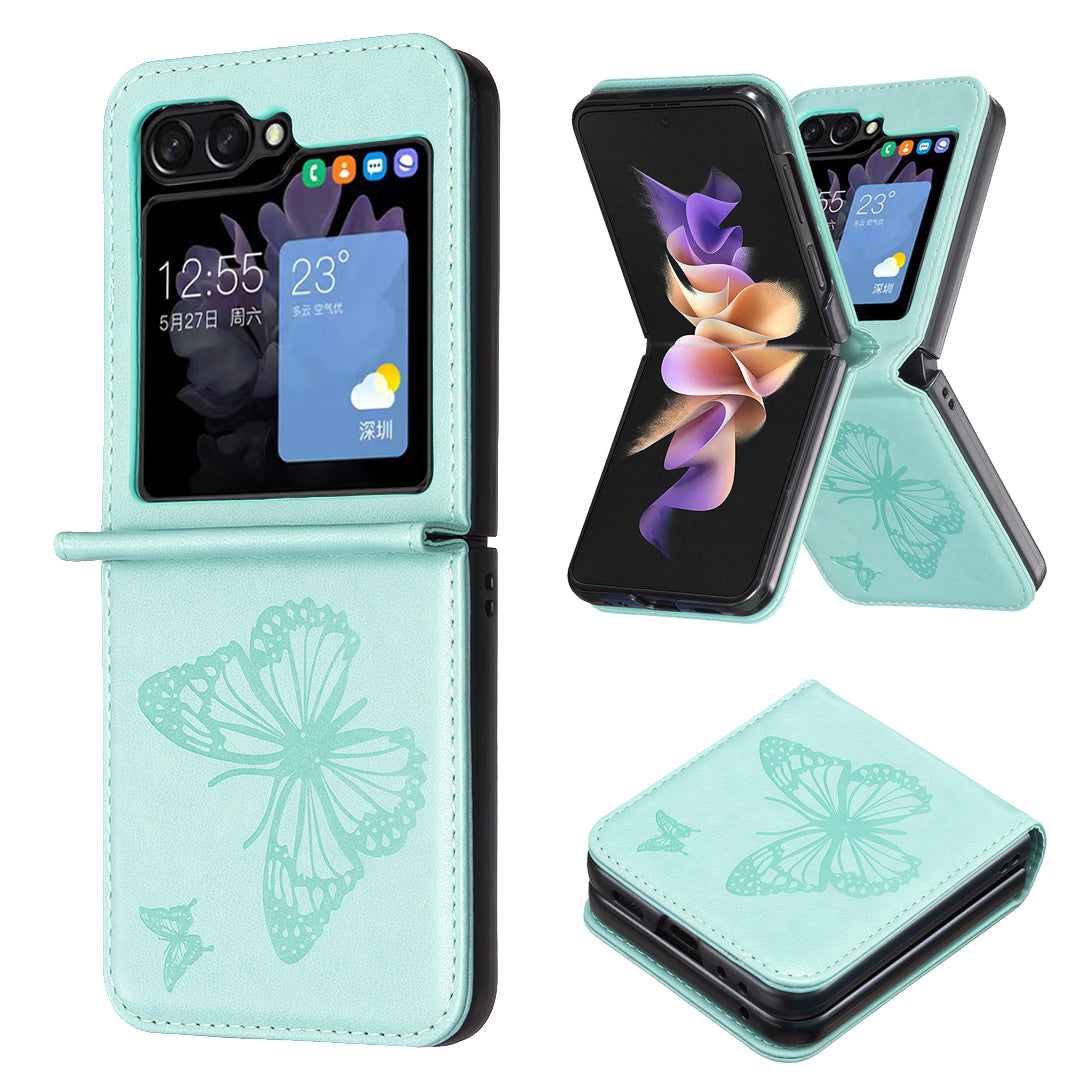For Samsung Galaxy Z Flip6 5G Case Butterfly Pattern PU Leather + PC Anti-Scratch Phone Cover - Green