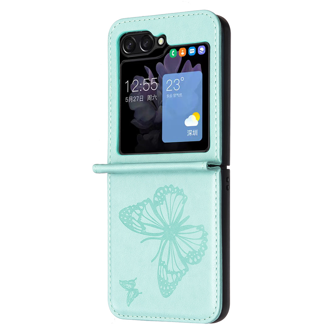 For Samsung Galaxy Z Flip6 5G Case Butterfly Pattern PU Leather + PC Anti-Scratch Phone Cover - Green