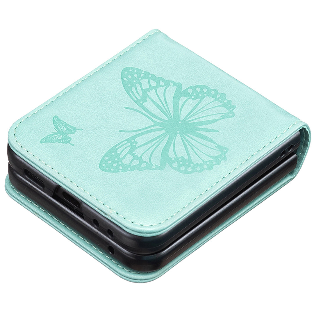For Samsung Galaxy Z Flip6 5G Case Butterfly Pattern PU Leather + PC Anti-Scratch Phone Cover - Green