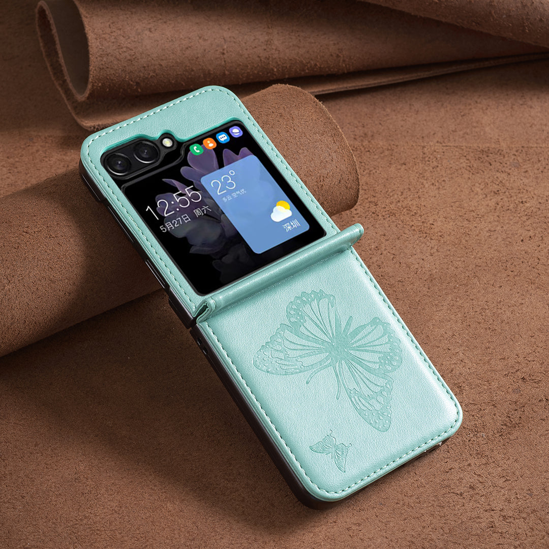 For Samsung Galaxy Z Flip6 5G Case Butterfly Pattern PU Leather + PC Anti-Scratch Phone Cover - Green
