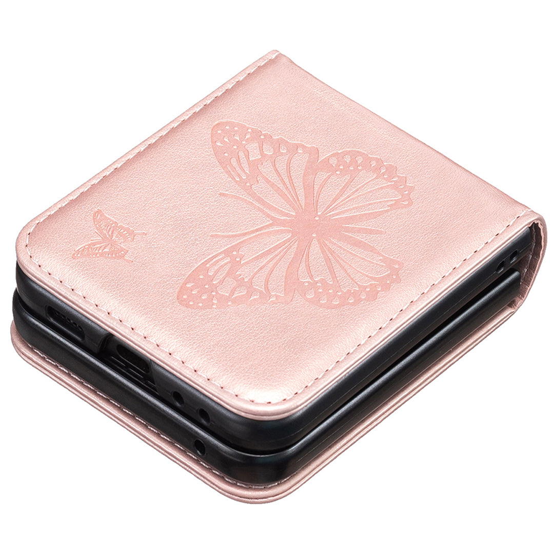 For Samsung Galaxy Z Flip6 5G Case Butterfly Pattern PU Leather + PC Anti-Scratch Phone Cover - Rose Gold