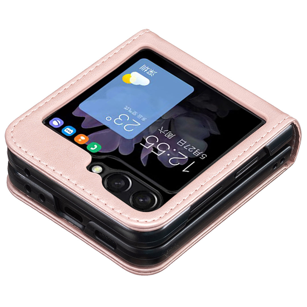 For Samsung Galaxy Z Flip6 5G Case Butterfly Pattern PU Leather + PC Anti-Scratch Phone Cover - Rose Gold