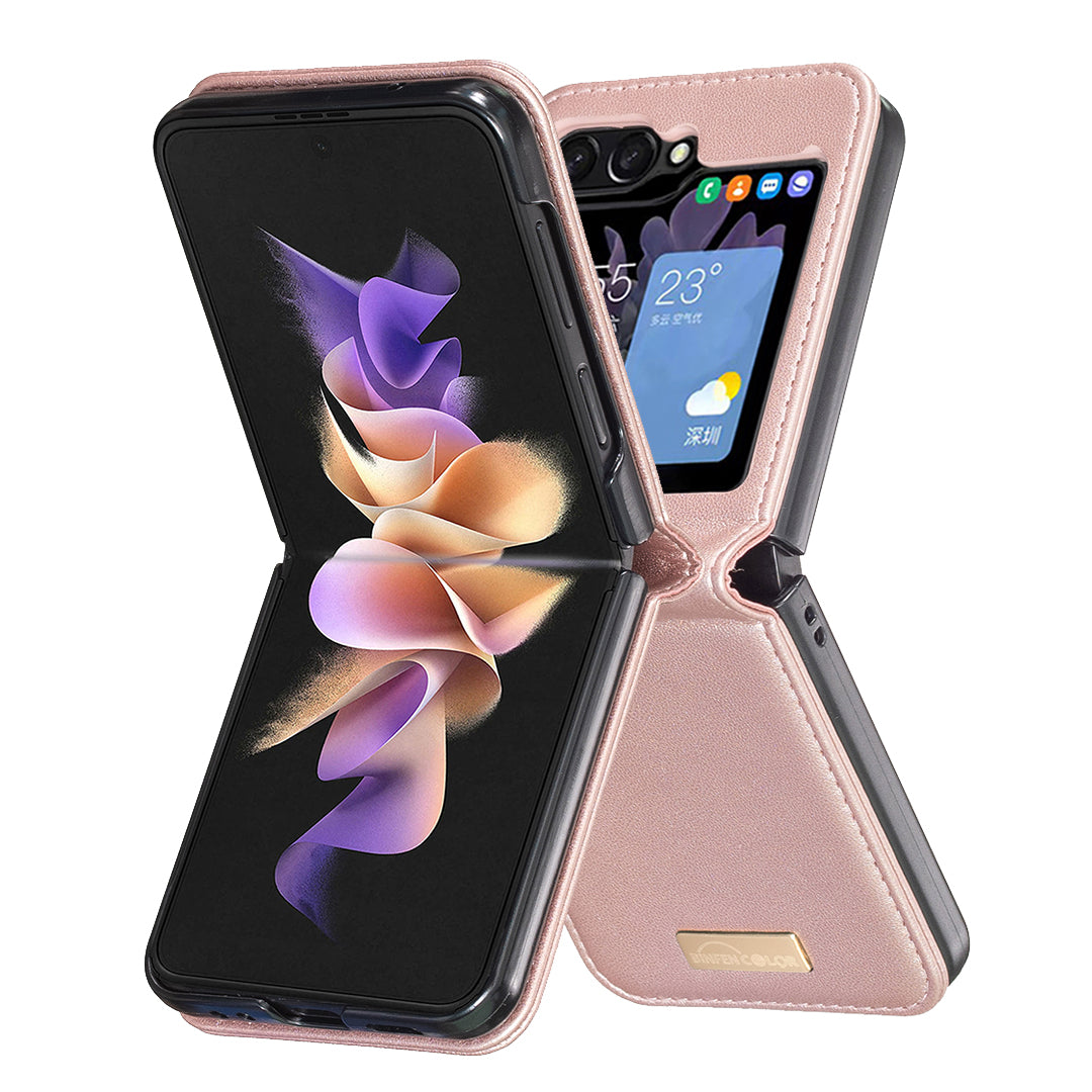 BINFEN COLOR R20 For Samsung Galaxy Z Flip6 5G Case PU Leather+PC Phone Cover - Rose Gold