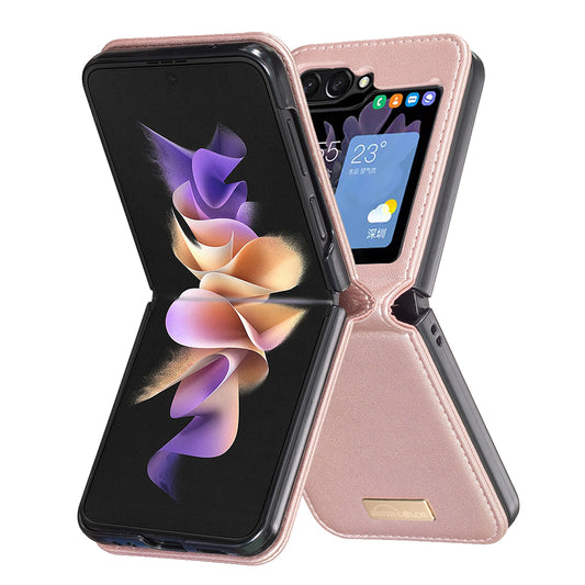 BINFEN COLOR R20 For Samsung Galaxy Z Flip6 5G Case PU Leather+PC Phone Cover - Rose Gold