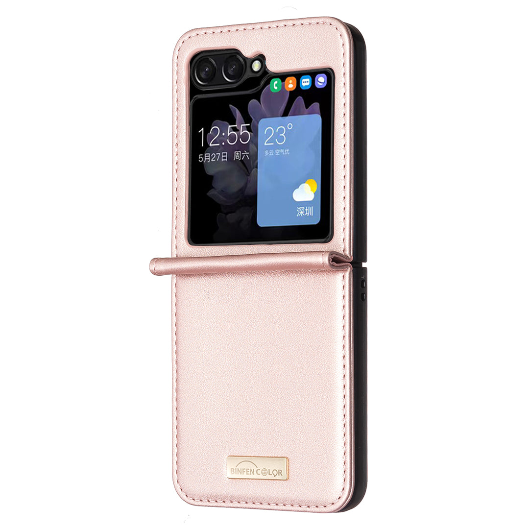 BINFEN COLOR R20 For Samsung Galaxy Z Flip6 5G Case PU Leather+PC Phone Cover - Rose Gold