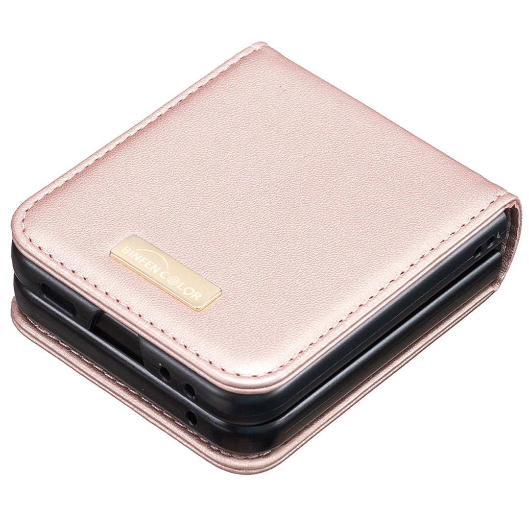 BINFEN COLOR R20 For Samsung Galaxy Z Flip6 5G Case PU Leather+PC Phone Cover - Rose Gold