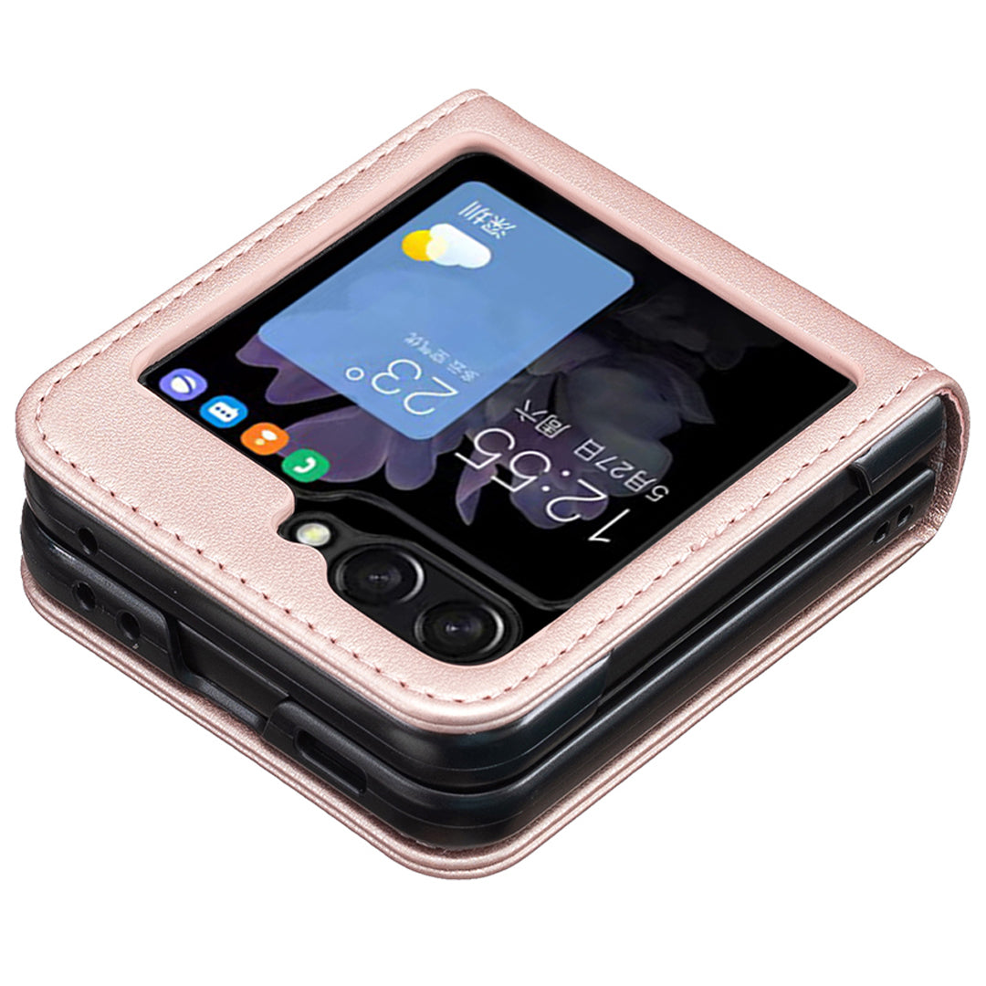 BINFEN COLOR R20 For Samsung Galaxy Z Flip6 5G Case PU Leather+PC Phone Cover - Rose Gold
