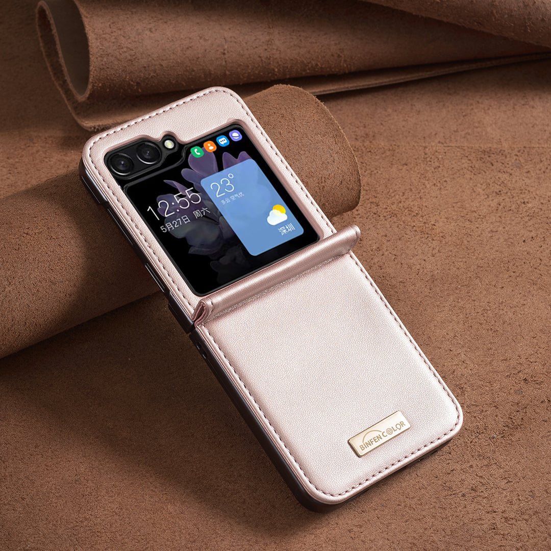 BINFEN COLOR R20 For Samsung Galaxy Z Flip6 5G Case PU Leather+PC Phone Cover - Rose Gold