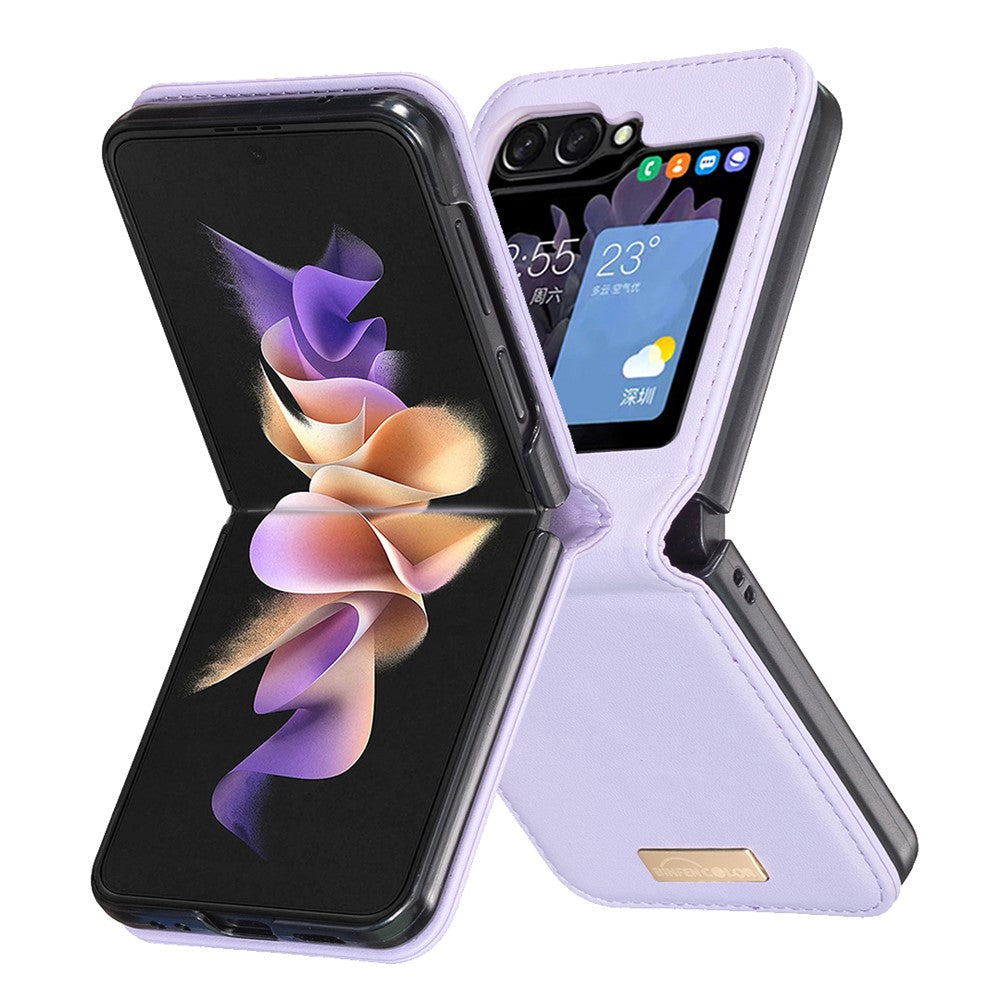 BINFEN COLOR R20 For Samsung Galaxy Z Flip7 FE 5G / Z Flip6 5G / Z Flip5 5G Case PU Leather+PC Phone Cover - Purple
