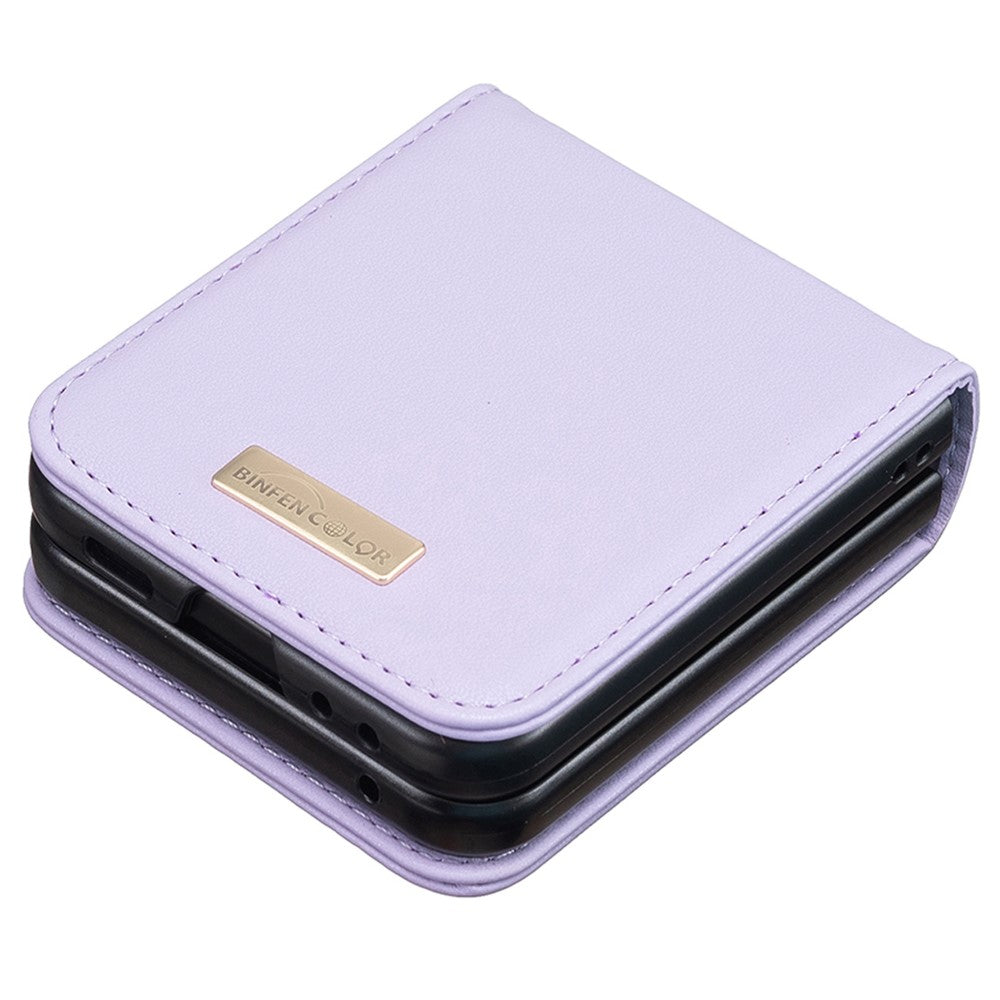 BINFEN COLOR R20 For Samsung Galaxy Z Flip7 FE 5G / Z Flip6 5G / Z Flip5 5G Case PU Leather+PC Phone Cover - Purple