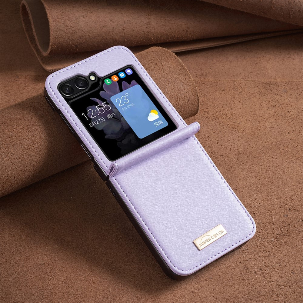 BINFEN COLOR R20 For Samsung Galaxy Z Flip7 FE 5G / Z Flip6 5G / Z Flip5 5G Case PU Leather+PC Phone Cover - Purple