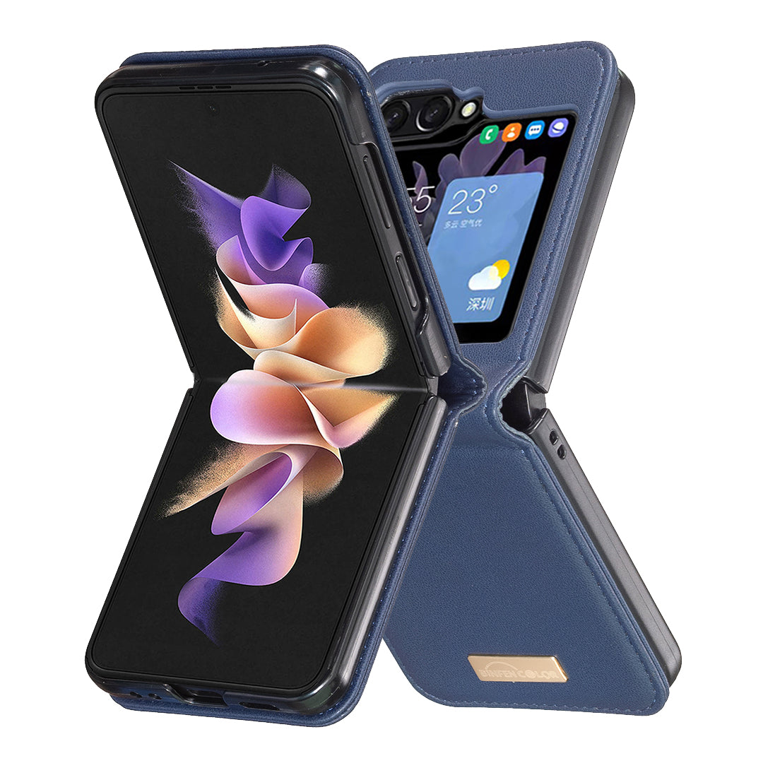 BINFEN COLOR R20 For Samsung Galaxy Z Flip6 5G Case PU Leather+PC Phone Cover - Blue