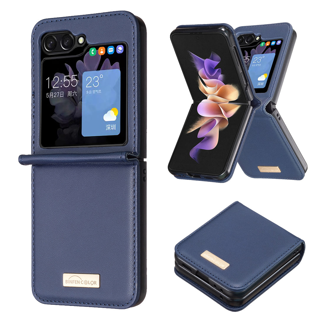 BINFEN COLOR R20 For Samsung Galaxy Z Flip6 5G Case PU Leather+PC Phone Cover - Blue