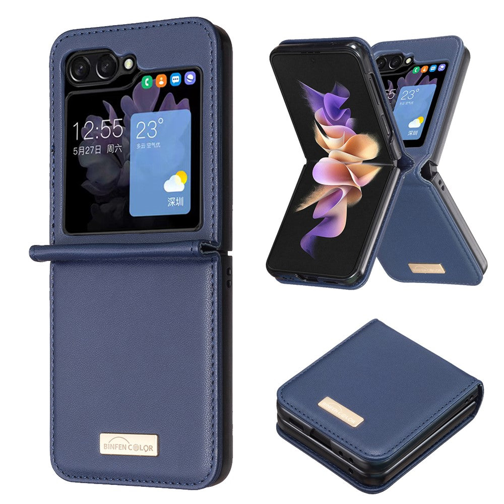 BINFEN COLOR R20 For Samsung Galaxy Z Flip7 FE 5G / Z Flip6 5G / Z Flip5 5G Case PU Leather+PC Phone Cover - Blue