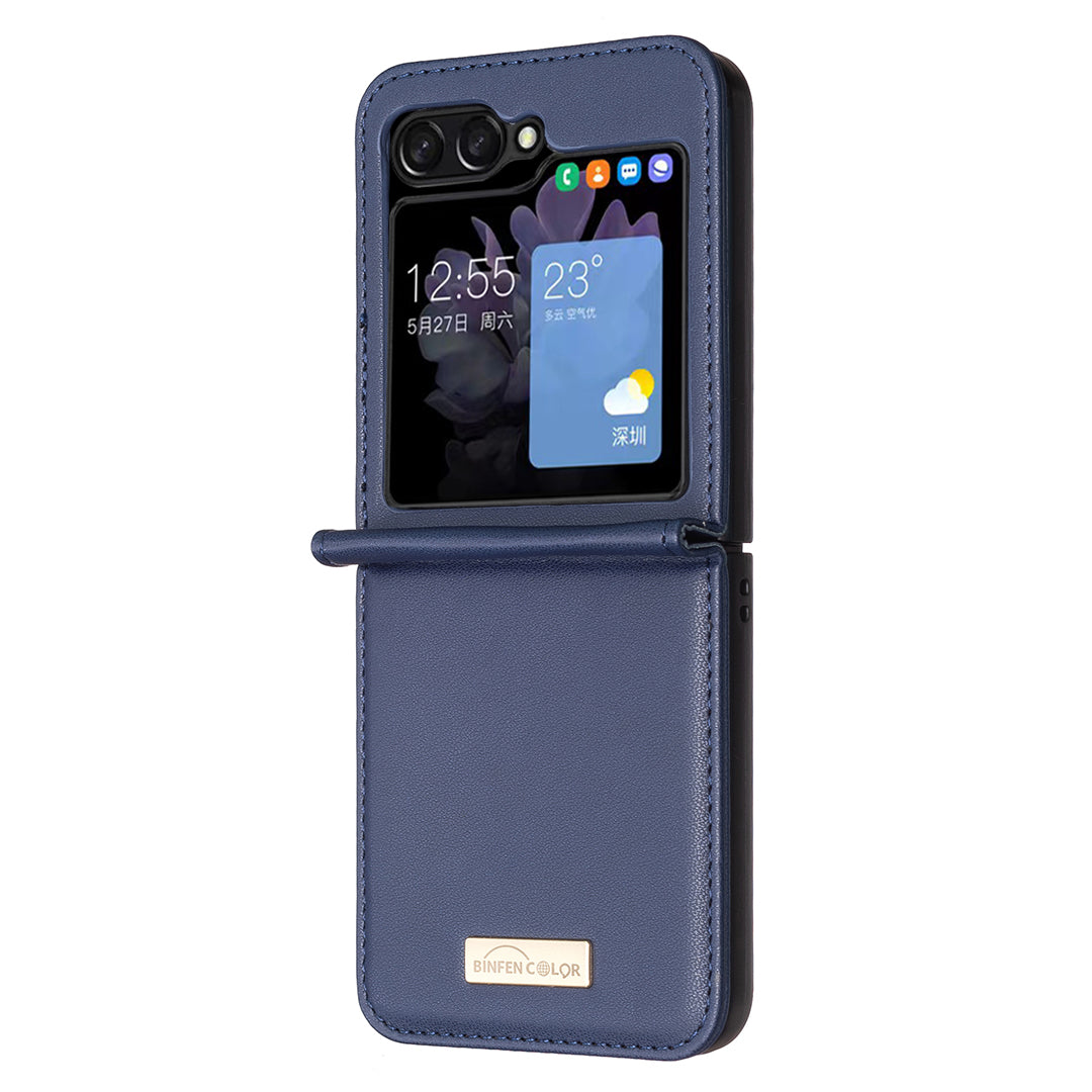 BINFEN COLOR R20 For Samsung Galaxy Z Flip6 5G Case PU Leather+PC Phone Cover - Blue
