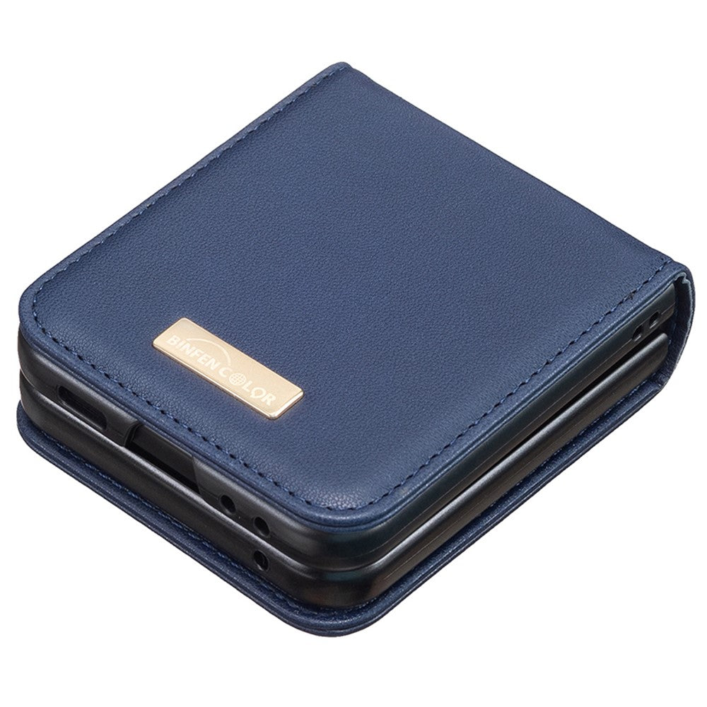 BINFEN COLOR R20 For Samsung Galaxy Z Flip7 FE 5G / Z Flip6 5G / Z Flip5 5G Case PU Leather+PC Phone Cover - Blue