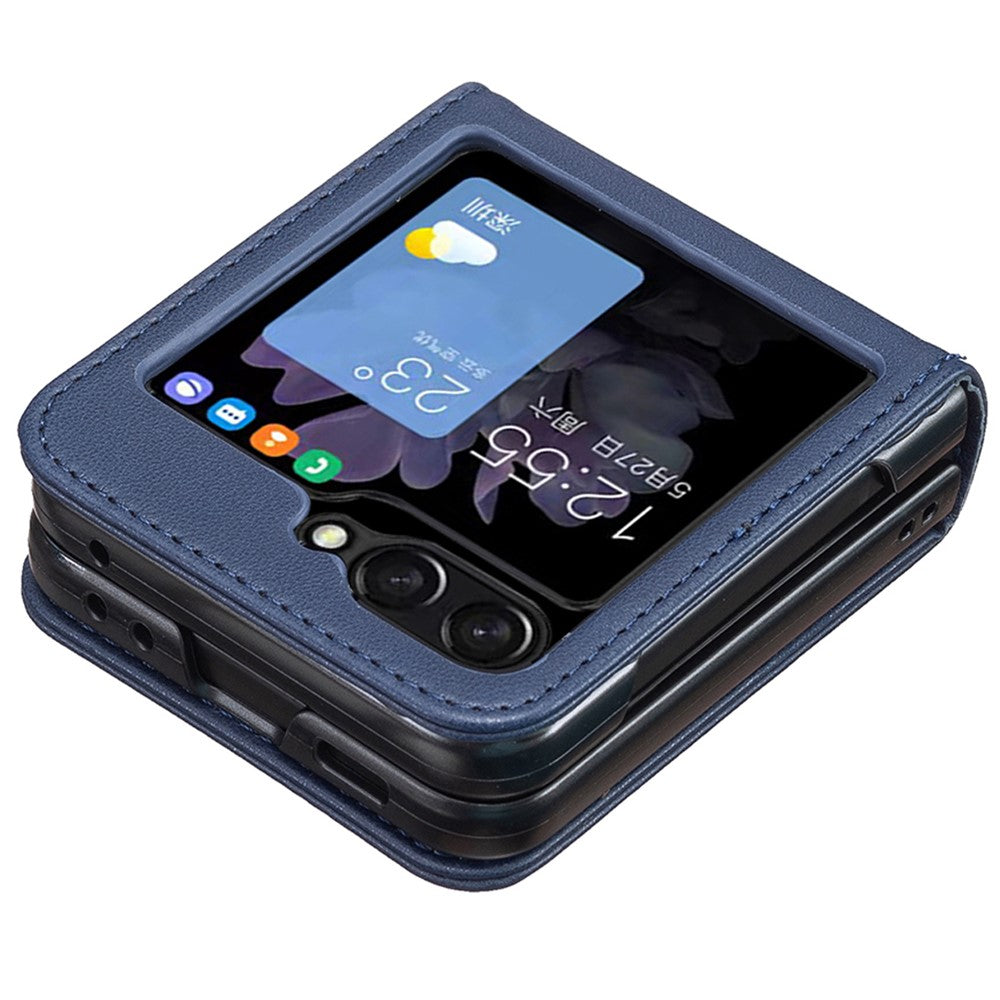 BINFEN COLOR R20 For Samsung Galaxy Z Flip7 FE 5G / Z Flip6 5G / Z Flip5 5G Case PU Leather+PC Phone Cover - Blue