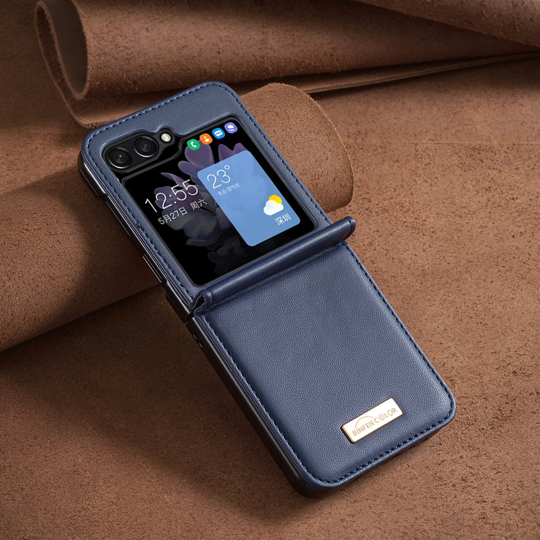 BINFEN COLOR R20 For Samsung Galaxy Z Flip6 5G Case PU Leather+PC Phone Cover - Blue