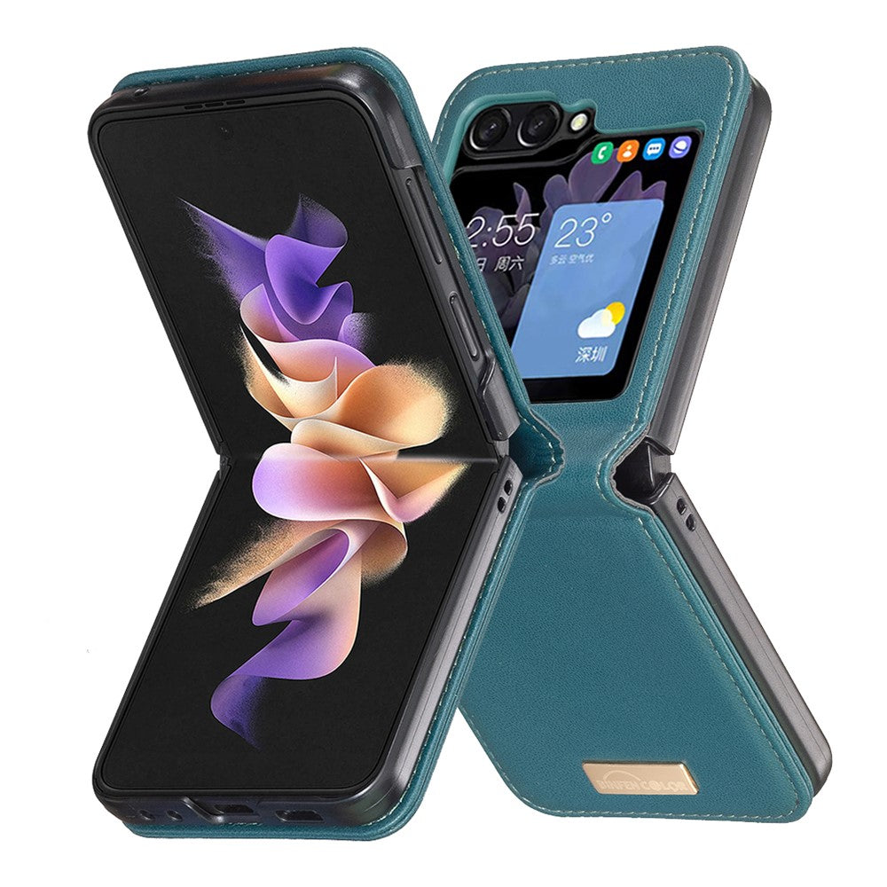 BINFEN COLOR R20 For Samsung Galaxy Z Flip7 FE 5G / Z Flip6 5G / Z Flip5 5G Case PU Leather+PC Phone Cover - Green