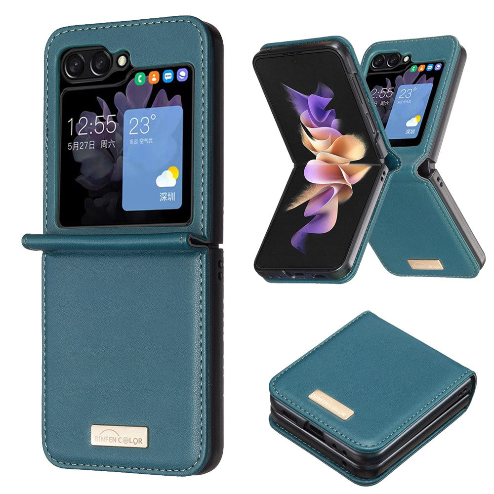 BINFEN COLOR R20 For Samsung Galaxy Z Flip7 FE 5G / Z Flip6 5G / Z Flip5 5G Case PU Leather+PC Phone Cover - Green