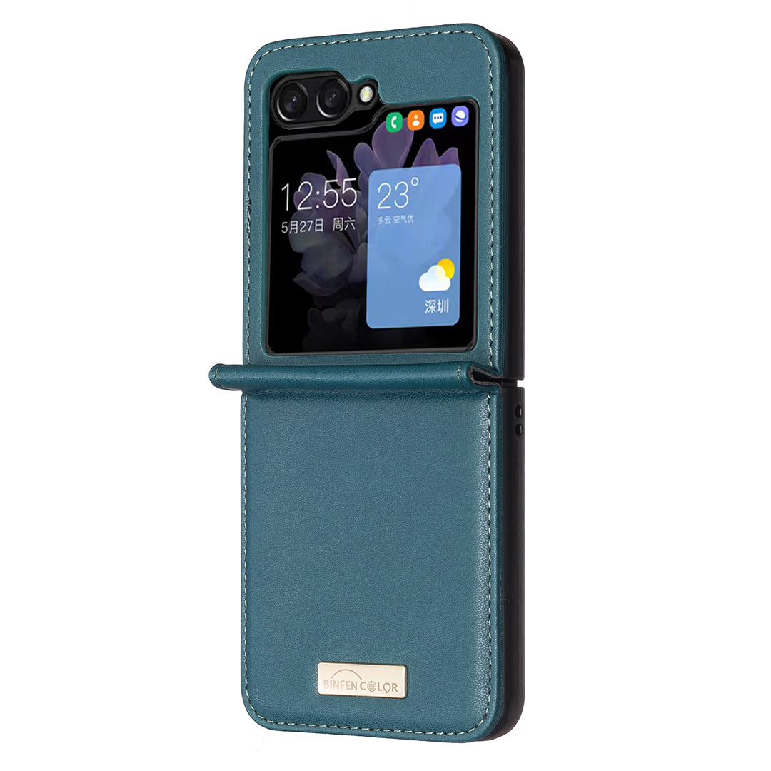 BINFEN COLOR R20 For Samsung Galaxy Z Flip6 5G Case PU Leather+PC Phone Cover - Green