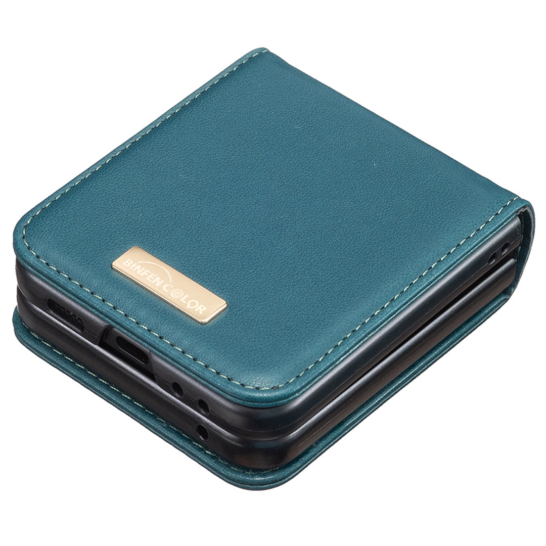 BINFEN COLOR R20 For Samsung Galaxy Z Flip6 5G Case PU Leather+PC Phone Cover - Green