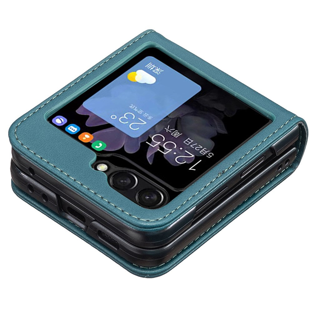BINFEN COLOR R20 For Samsung Galaxy Z Flip7 FE 5G / Z Flip6 5G / Z Flip5 5G Case PU Leather+PC Phone Cover - Green