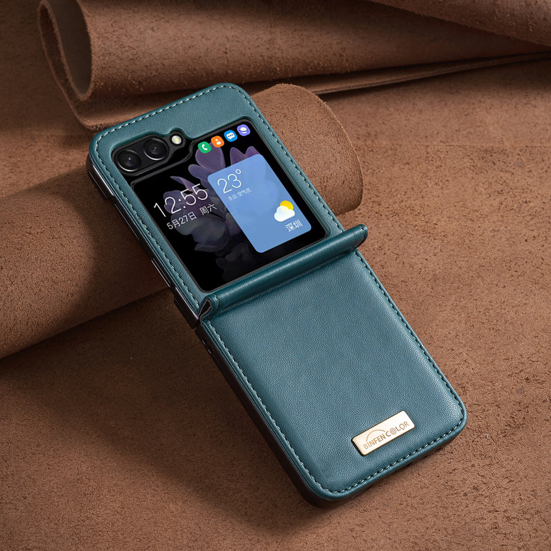 BINFEN COLOR R20 For Samsung Galaxy Z Flip6 5G Case PU Leather+PC Phone Cover - Green
