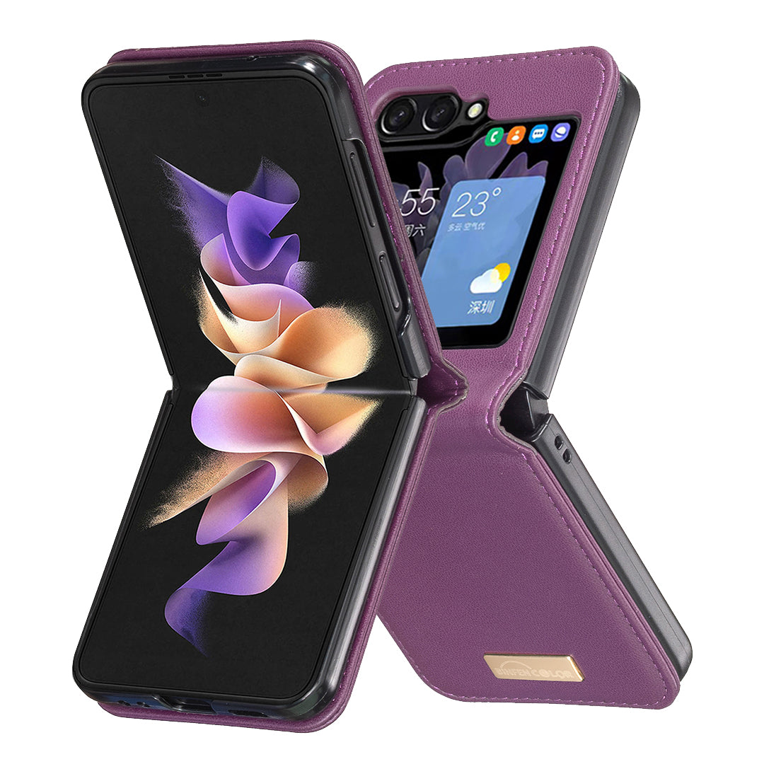 BINFEN COLOR R20 For Samsung Galaxy Z Flip6 5G Case PU Leather+PC Phone Cover - Dark Purple