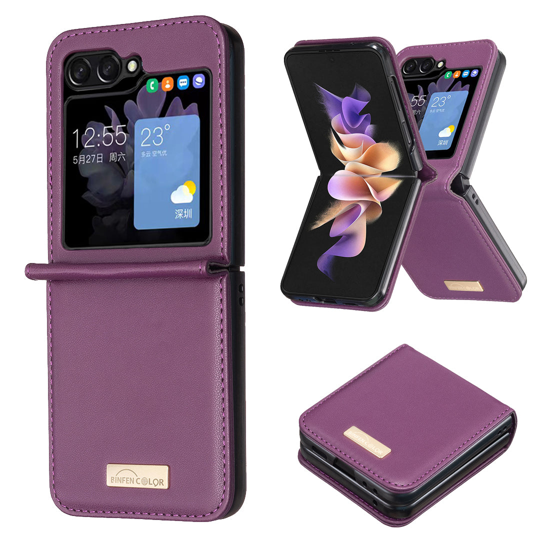 BINFEN COLOR R20 For Samsung Galaxy Z Flip6 5G Case PU Leather+PC Phone Cover - Dark Purple