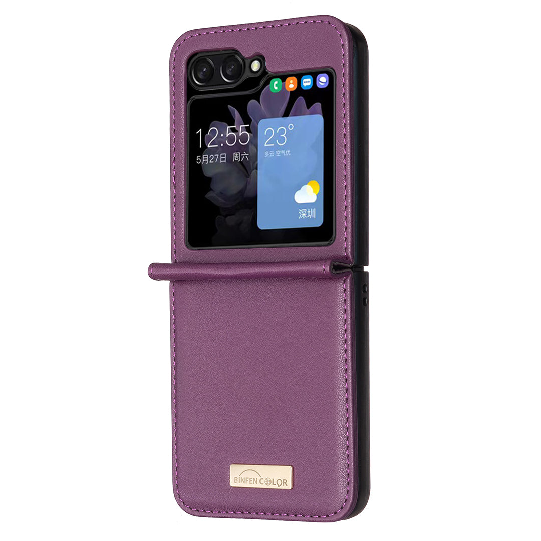 BINFEN COLOR R20 For Samsung Galaxy Z Flip6 5G Case PU Leather+PC Phone Cover - Dark Purple