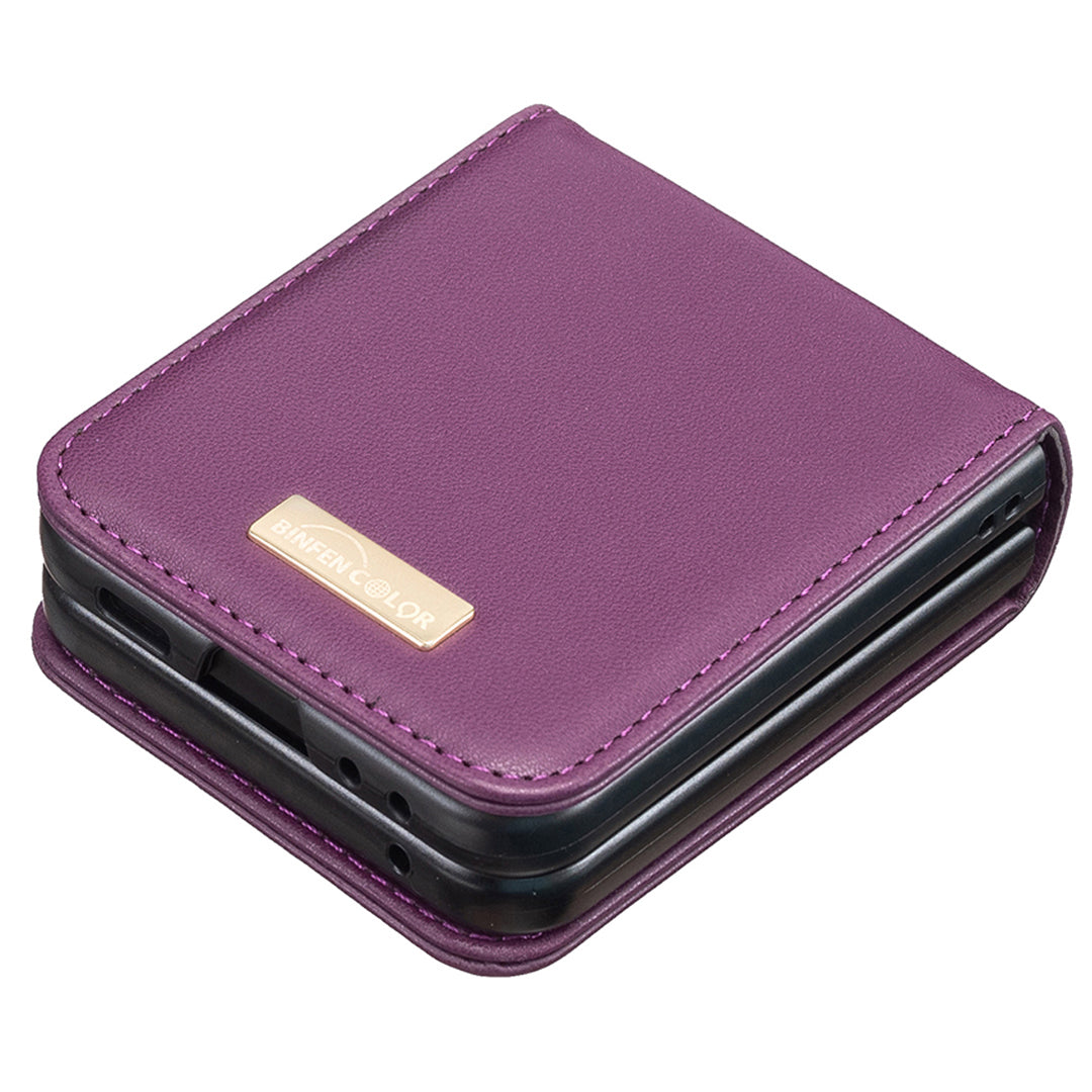 BINFEN COLOR R20 For Samsung Galaxy Z Flip6 5G Case PU Leather+PC Phone Cover - Dark Purple
