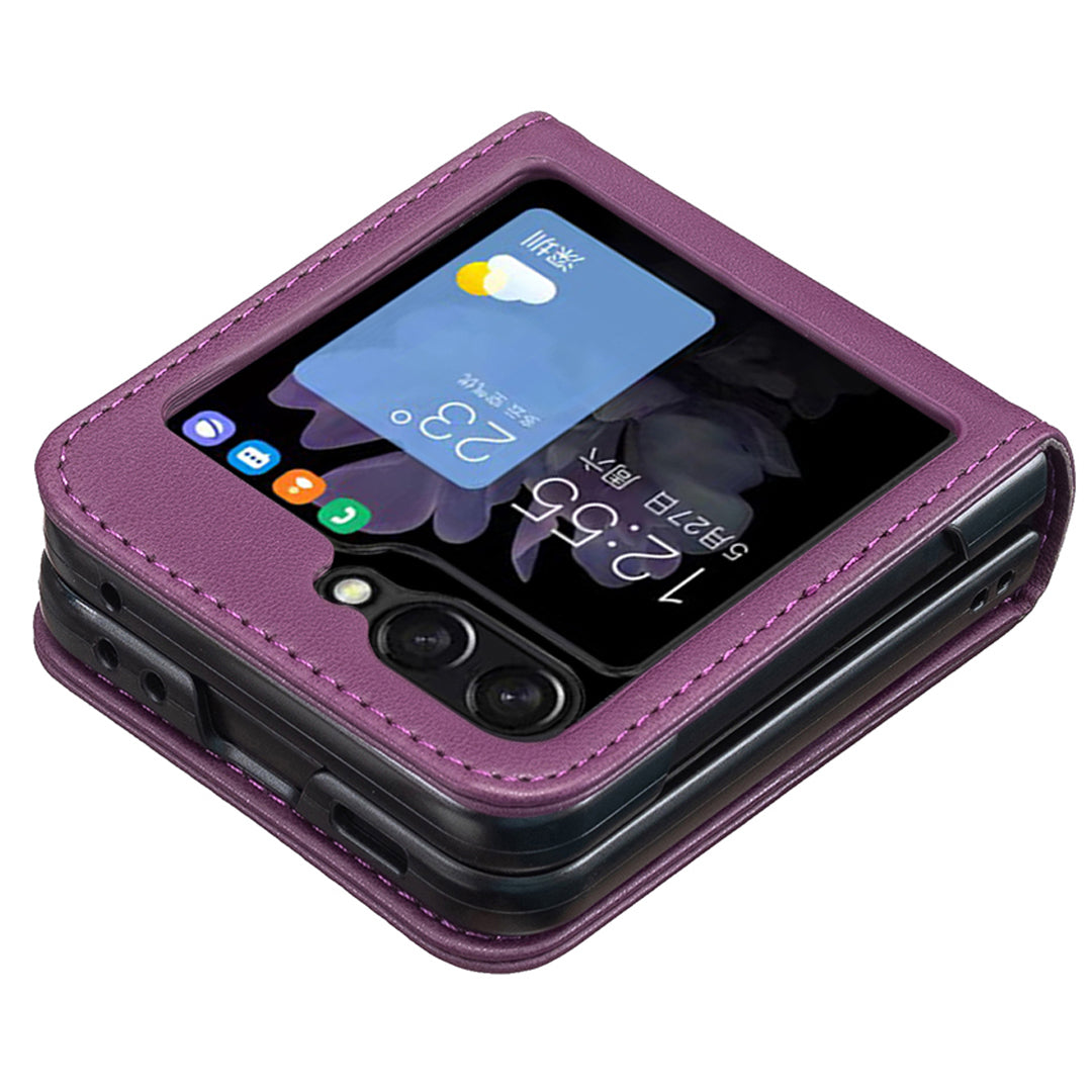 BINFEN COLOR R20 For Samsung Galaxy Z Flip6 5G Case PU Leather+PC Phone Cover - Dark Purple