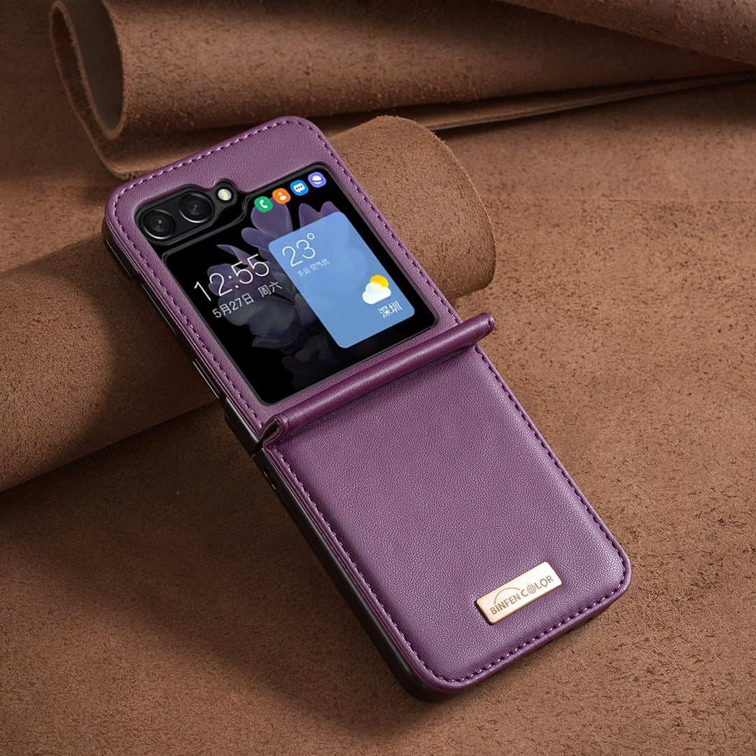 BINFEN COLOR R20 For Samsung Galaxy Z Flip6 5G Case PU Leather+PC Phone Cover - Dark Purple