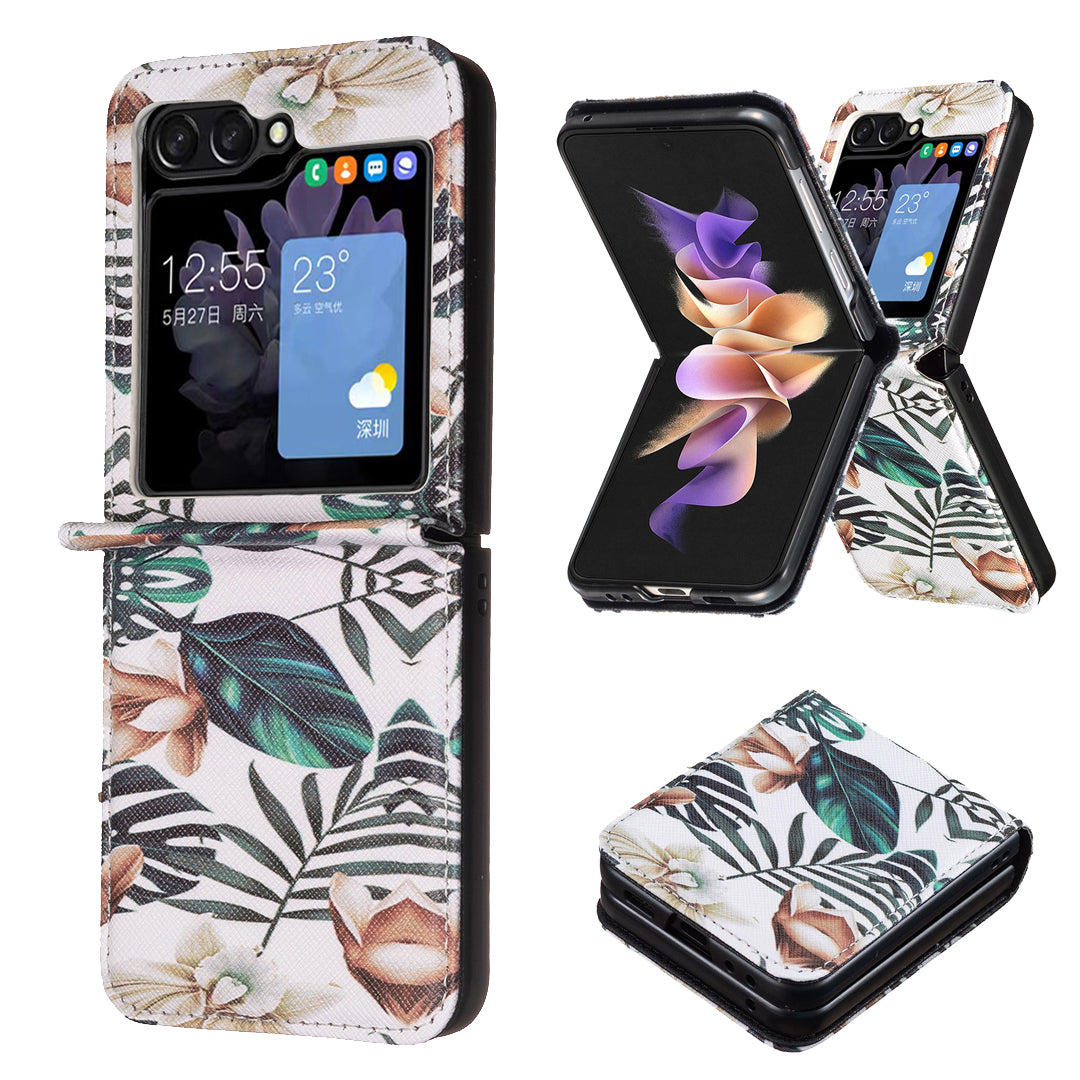 For Samsung Galaxy Z Flip6 5G Case Pattern Print PU Leather Phone Shell - Leaves and Flowers