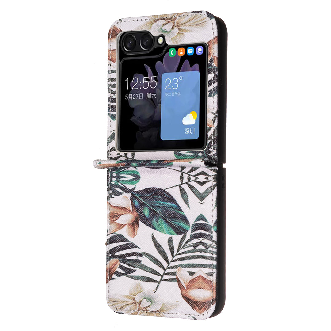 For Samsung Galaxy Z Flip6 5G Case Pattern Print PU Leather Phone Shell - Leaves and Flowers