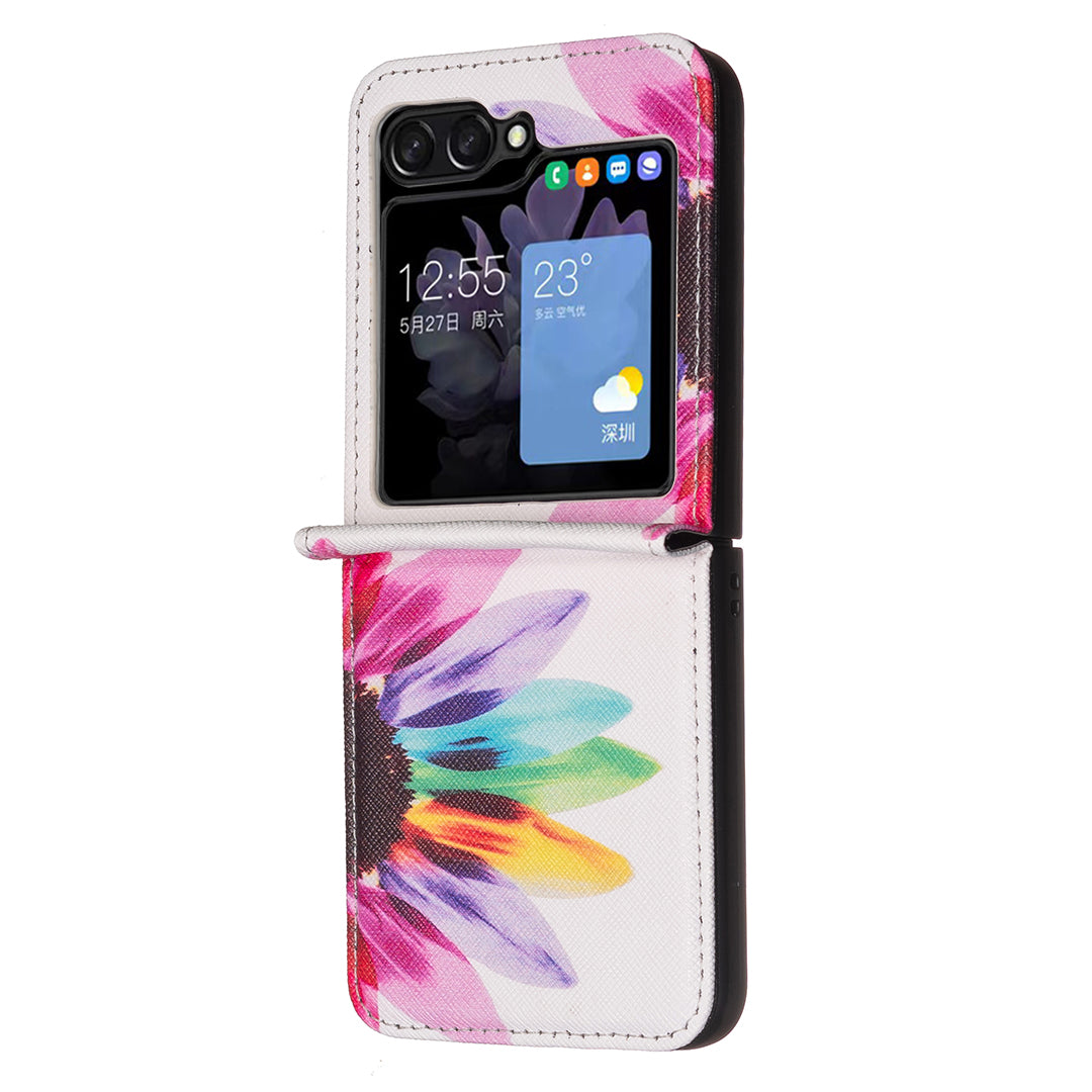 For Samsung Galaxy Z Flip6 5G Case Pattern Print PU Leather Phone Shell - Sunflower