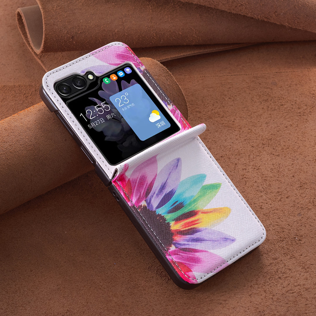 For Samsung Galaxy Z Flip6 5G Case Pattern Print PU Leather Phone Shell - Sunflower