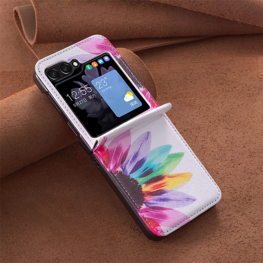 For Samsung Galaxy Z Flip7 FE 5G / Z Flip6 5G / Z Flip5 5G Case Pattern Print PU Leather Phone Shell - Sunflower