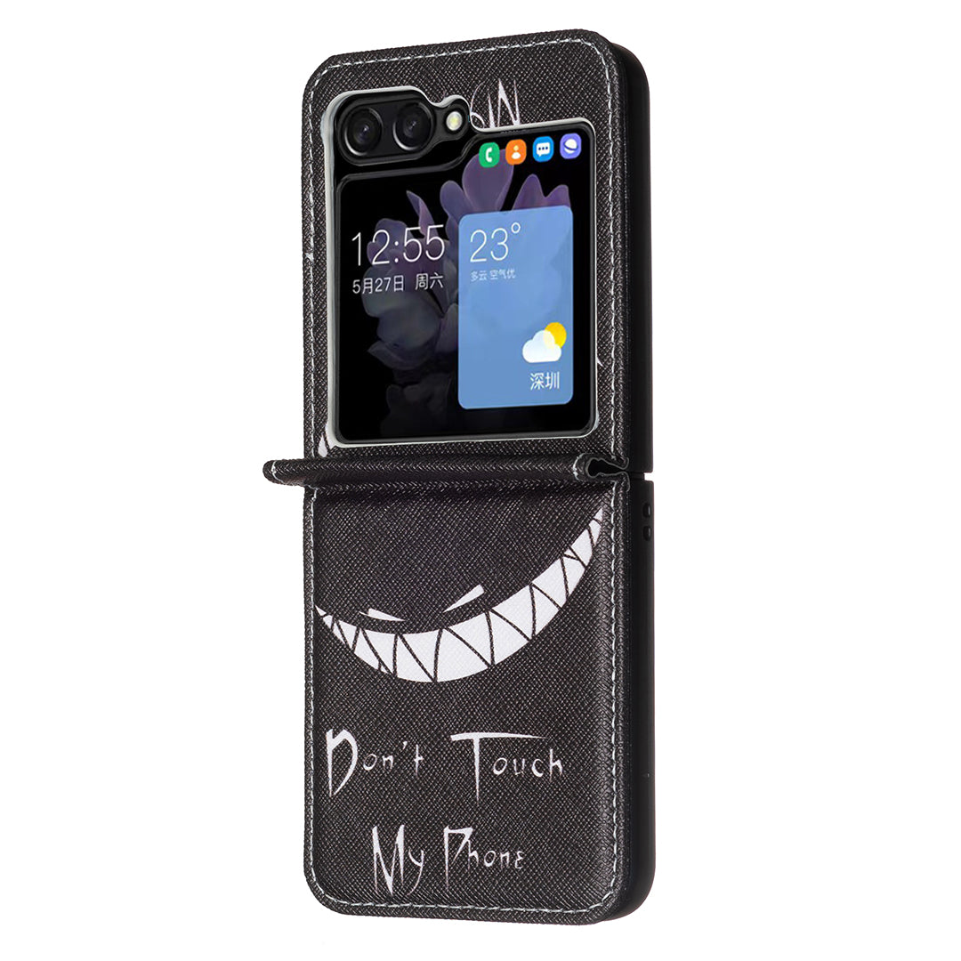 For Samsung Galaxy Z Flip6 5G Case Pattern Print PU Leather Phone Shell - Don't Touch My Phone