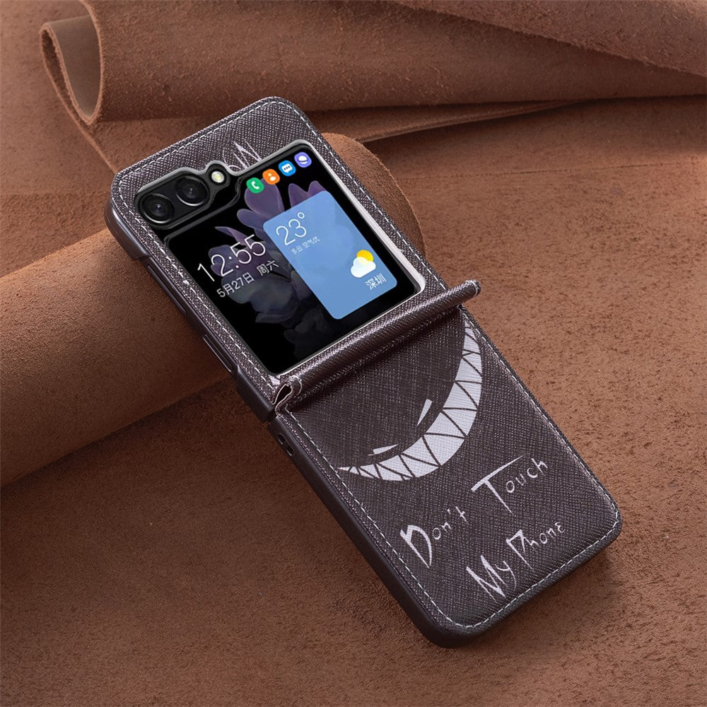 For Samsung Galaxy Z Flip7 FE 5G / Z Flip6 5G / Z Flip5 5G Case Pattern Print PU Leather Phone Shell - Don't Touch My Phone