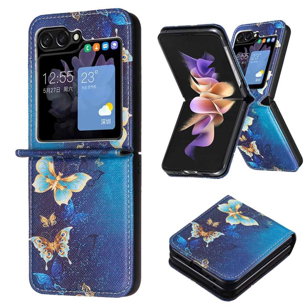 For Samsung Galaxy Z Flip7 FE 5G / Z Flip6 5G / Z Flip5 5G Case Pattern Print PU Leather Phone Shell - Golden Butterflies
