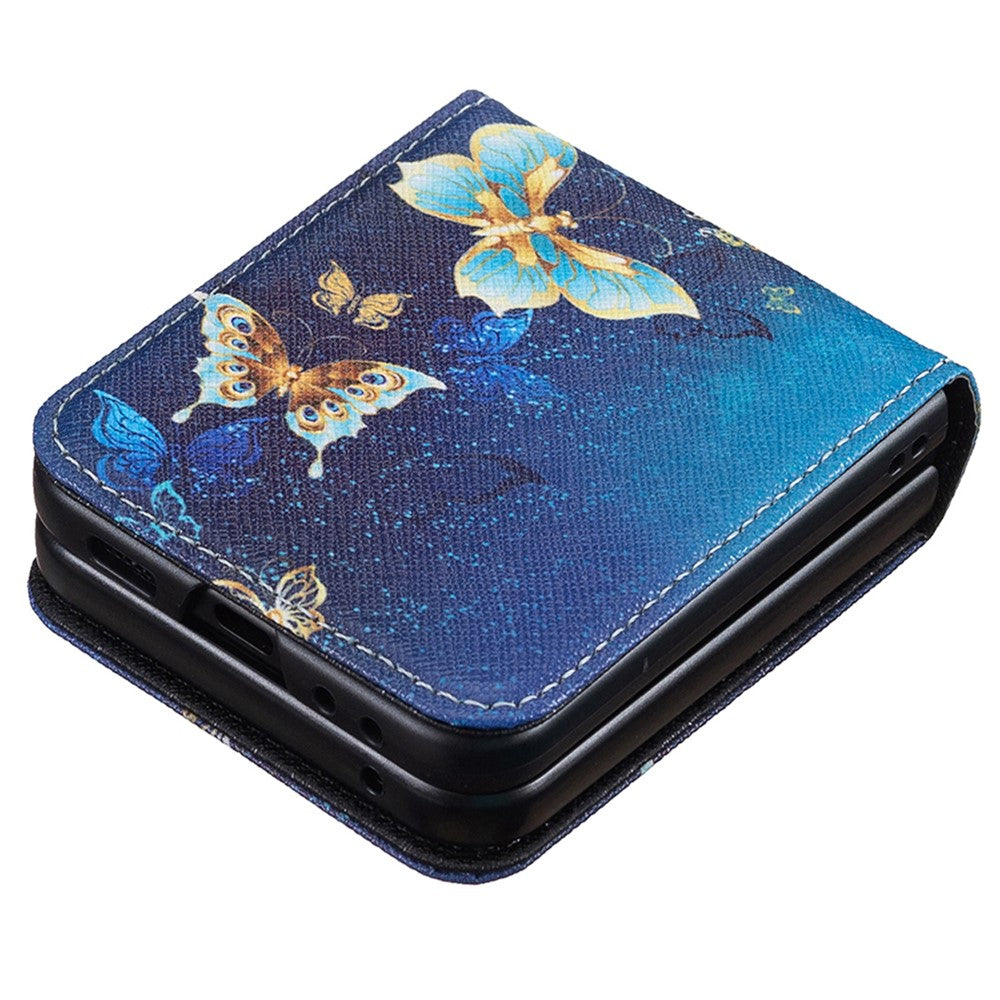 For Samsung Galaxy Z Flip7 FE 5G / Z Flip6 5G / Z Flip5 5G Case Pattern Print PU Leather Phone Shell - Golden Butterflies
