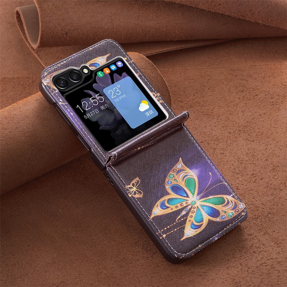 For Samsung Galaxy Z Flip7 FE 5G / Z Flip6 5G / Z Flip5 5G Case Pattern Print PU Leather Phone Shell - Jewelry Butterfly