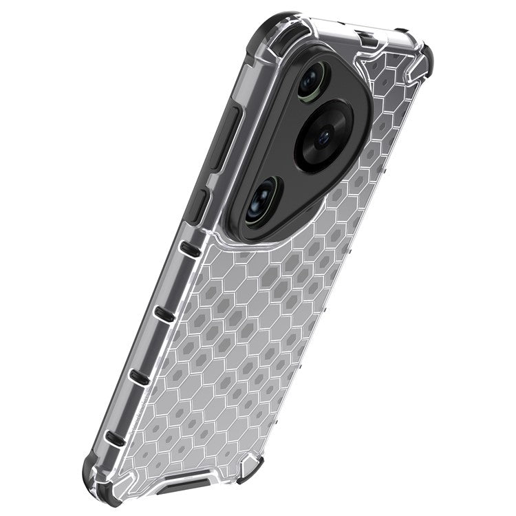 For Huawei Pura 70 Ultra Case Honeycomb Design PC+TPU Hybrid Phone Cover - Grey