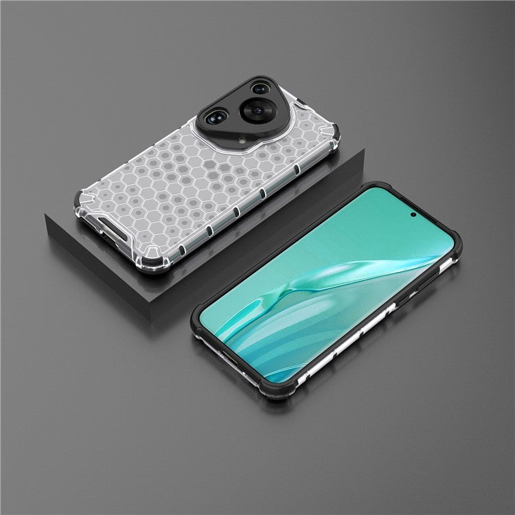 For Huawei Pura 70 Ultra Case Honeycomb Design PC+TPU Hybrid Phone Cover - Grey