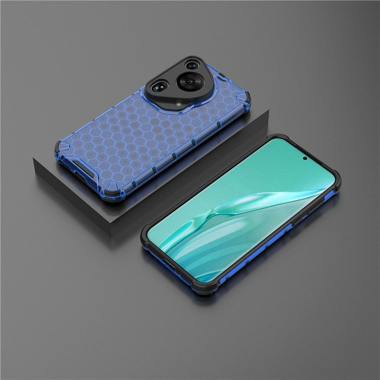 For Huawei Pura 70 Ultra Case Honeycomb Design PC+TPU Hybrid Phone Cover - Blue